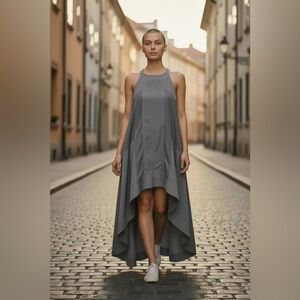 Kenneth Cole Gray Sleeveless A-Line Midi Dress | Modern Minimalist | Size S